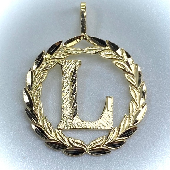 14K Solid Gold Round Initial Letter L Pendant